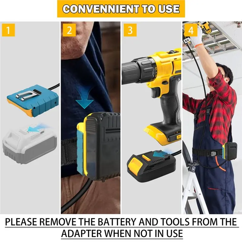 Przedłużacz akumulatorowy ABVJ do akumulatorów litowych 18V, lekki, z klipsem do paska, kabel 1,5 m