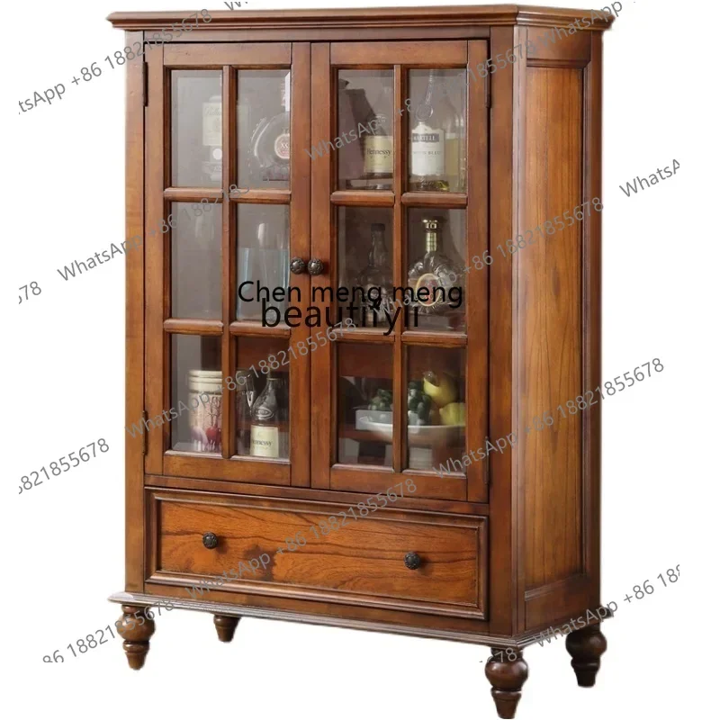 cc182American tea solid wood meal side household wine cabinet side kitchen storage living room wall bookcase R