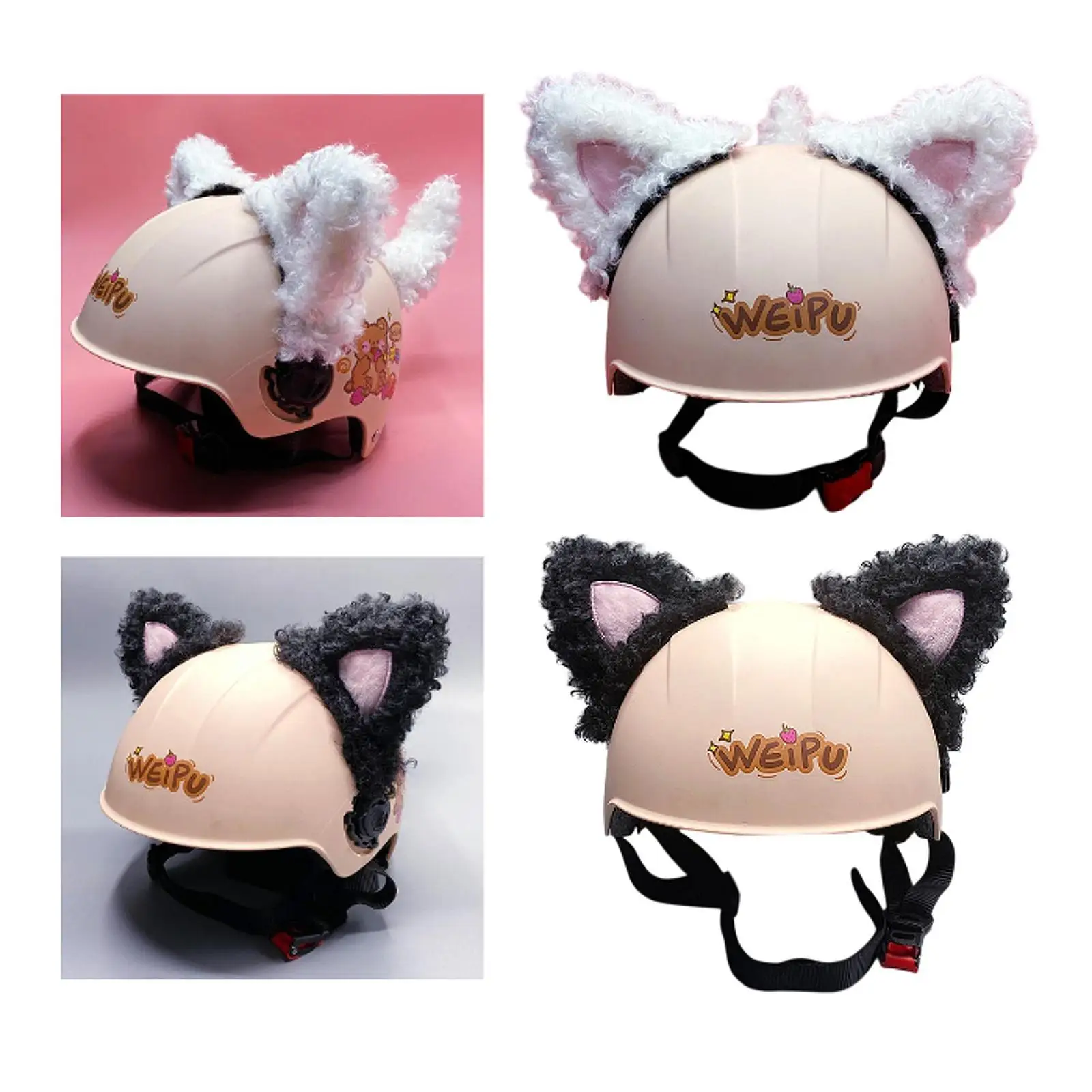 Self Adhesive Plush Cat Ear Helmet Embellishments Universal Accessories for Bicycle Motorcycle Skiing Skateboard Riding Gifts