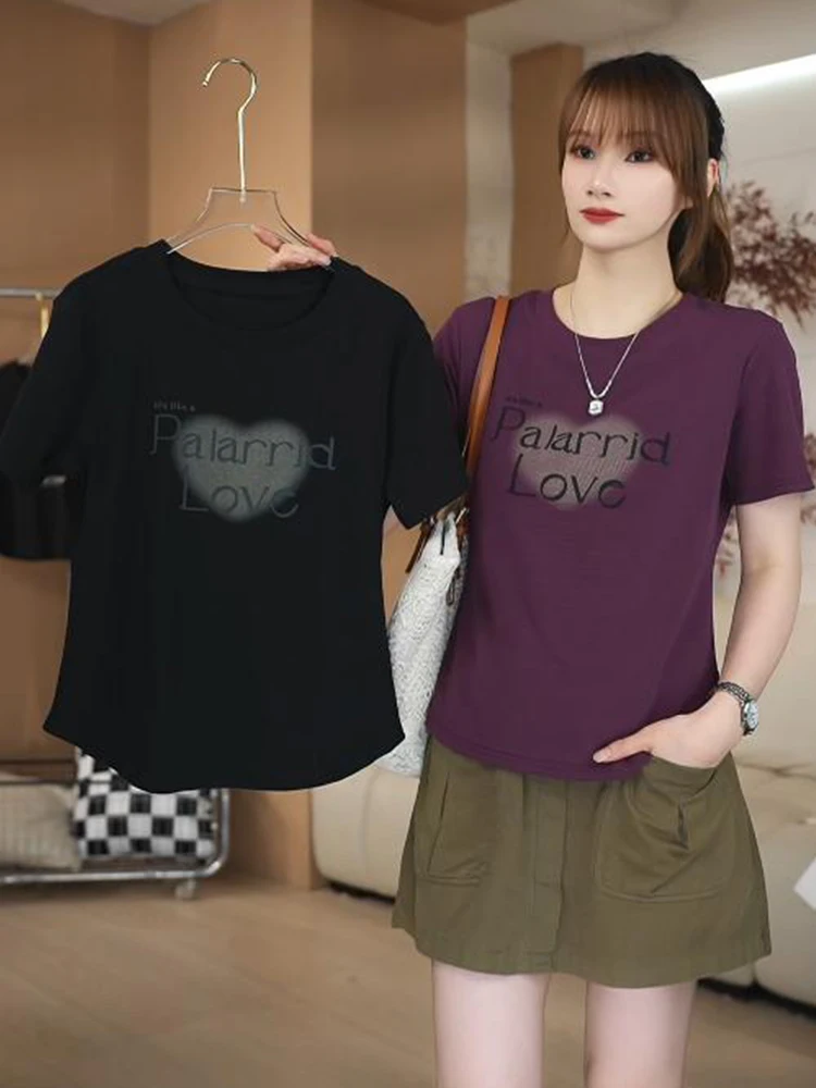 

Faionable Pure Cotton ort Sve T-irt Women's Casual round Ne Top Breathable Comfortable Korean Sle Summer New Arr...
