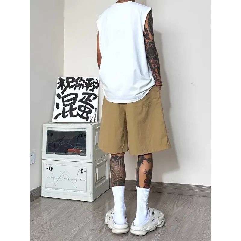 Men Patch Pocket Sleeveless Tank Top Loose Ice Silk Shorts Set Trendy Casual Summer Two Piece Outfit view 5