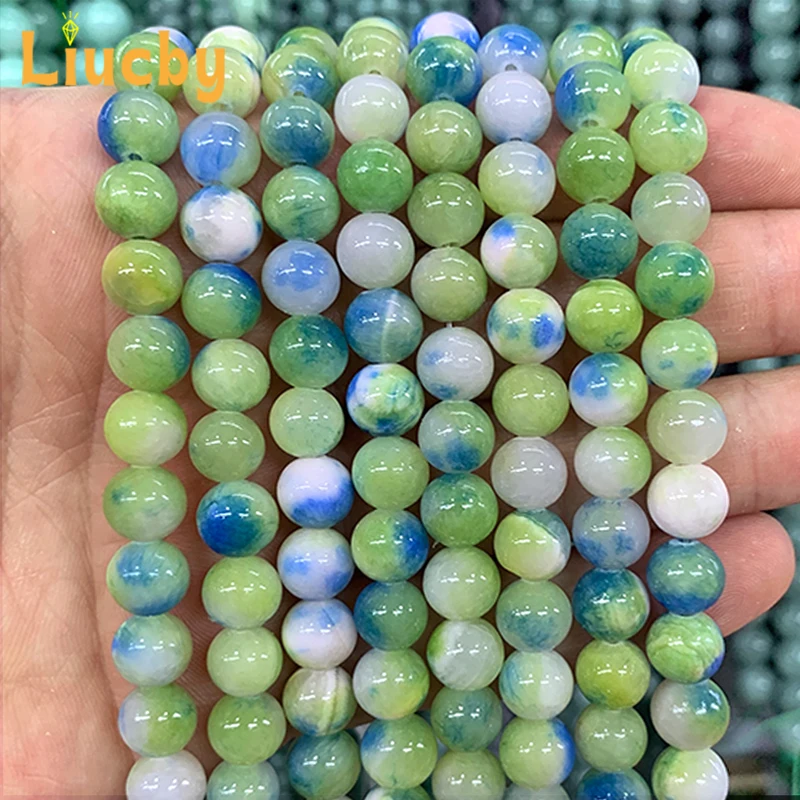 Yellow Blue Persian Jades DIY Charm Bracelet Accessories Natural Stone Round Beads For Jewelry Making 15'' Wholesale 6/8/10/12mm