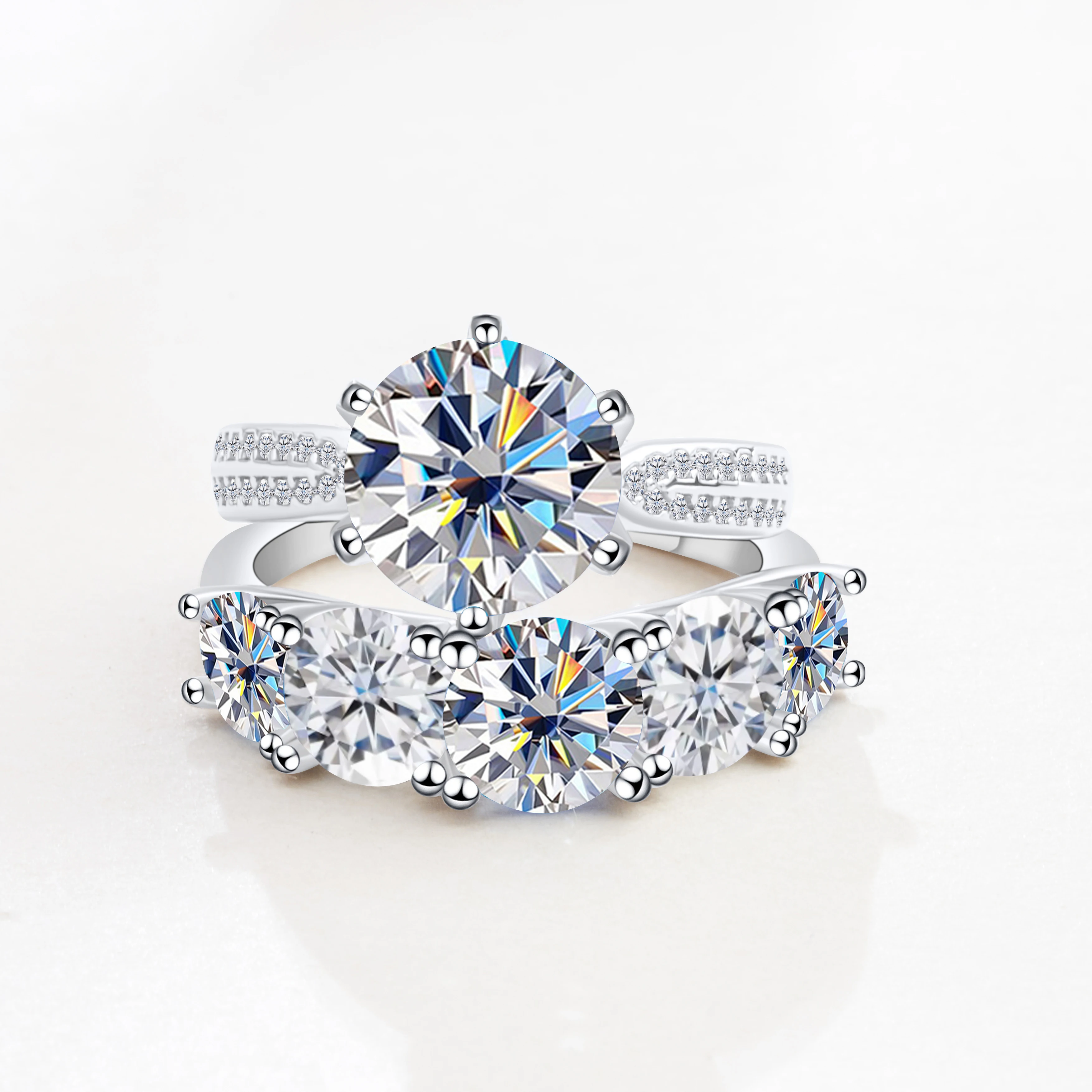 إجمالي 6.6 قيراط مويسانيتي خاتم الخطوبة الماس مع شهادات 925 فضة الزفاف الفرقة للنساء غرامة مجوهرات #3