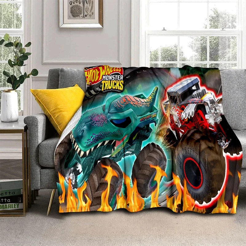 

D Racing Car Plush Throw Blanket Soft Flannel for Bedroom Living Room Sofa Bed Picnic WWheels Monster