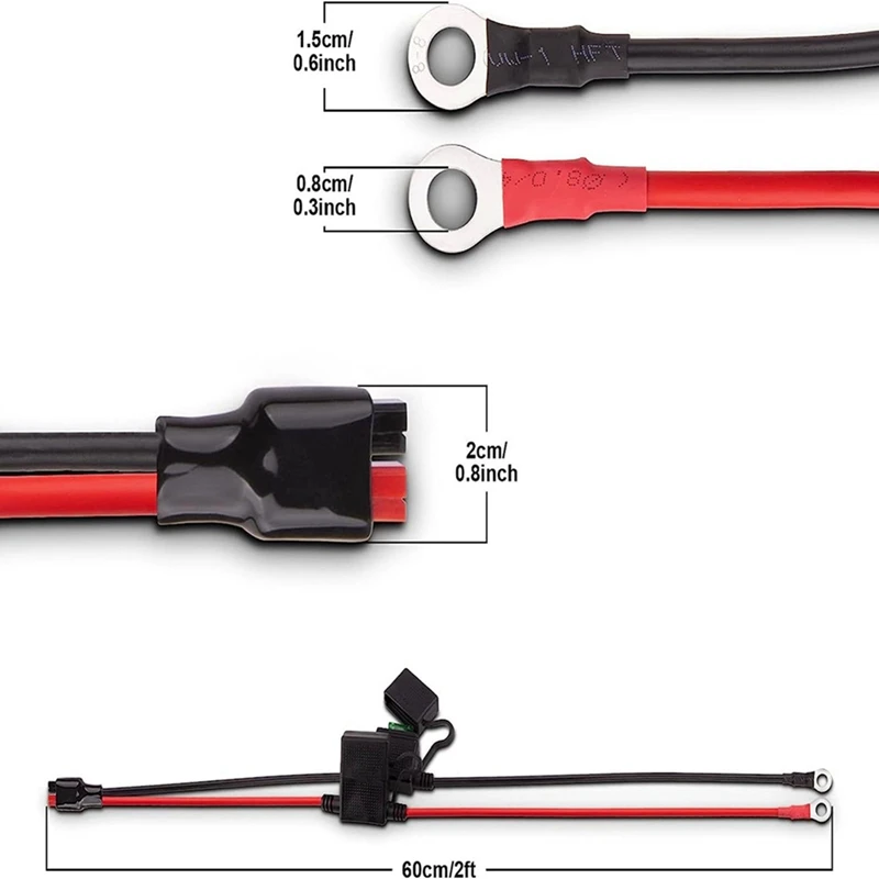 Dual Positive Negative ATC Style Fuse Holder 10AWG Wire With Ring Terminals And 45A Connectors For Automotive