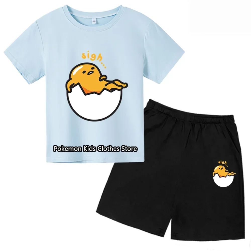 Gudetama Tshirt Set Kids Baby Boys Clothing Sets Summer Baby Girls Short Sleeve Sports T Shirt+Shorts 2-piece Set Kids Clothes