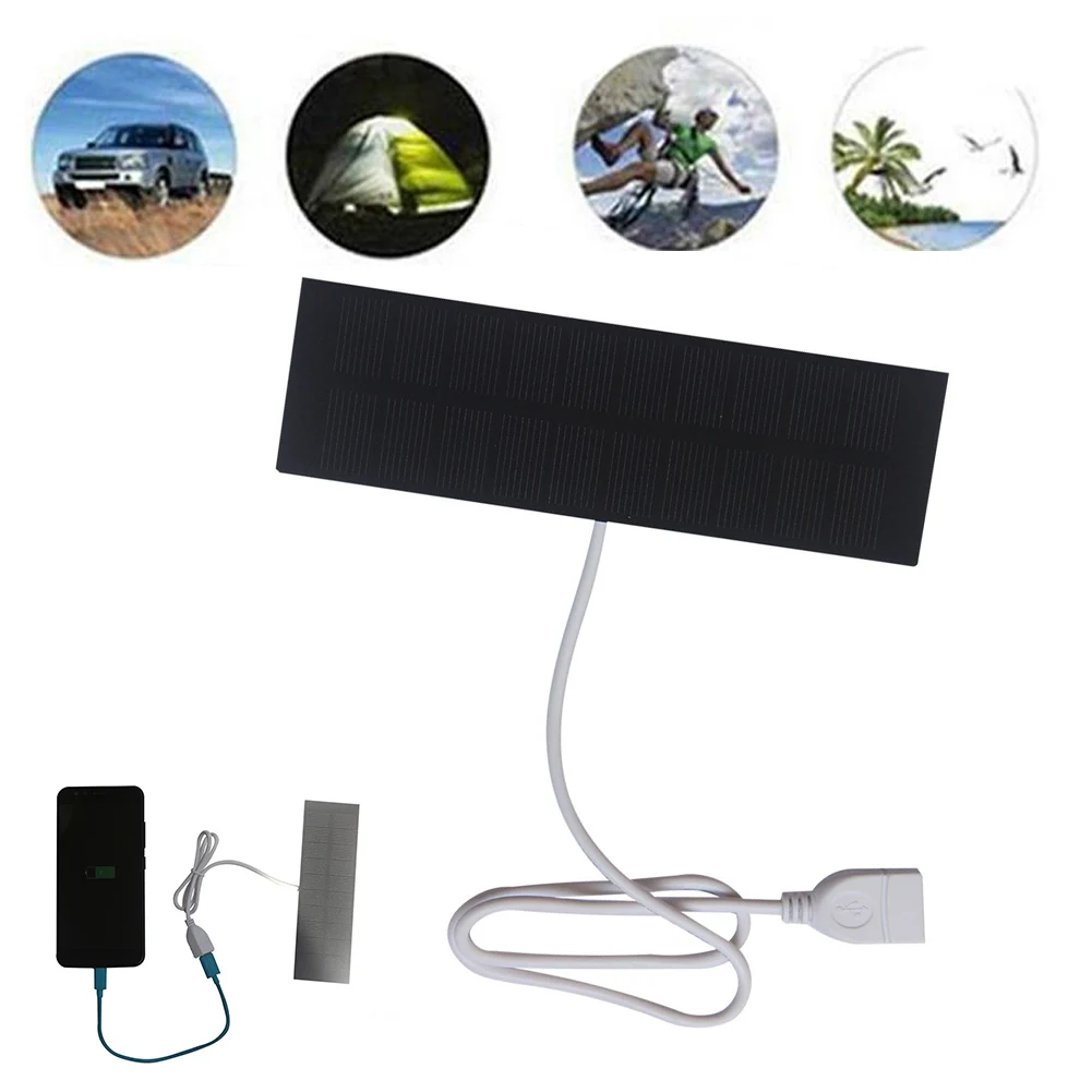 2W 5V Solar Panel Charger With 50CM USB 0-200MA For Security Camera Mobile Power Bank Light Fan Power Tools Charger