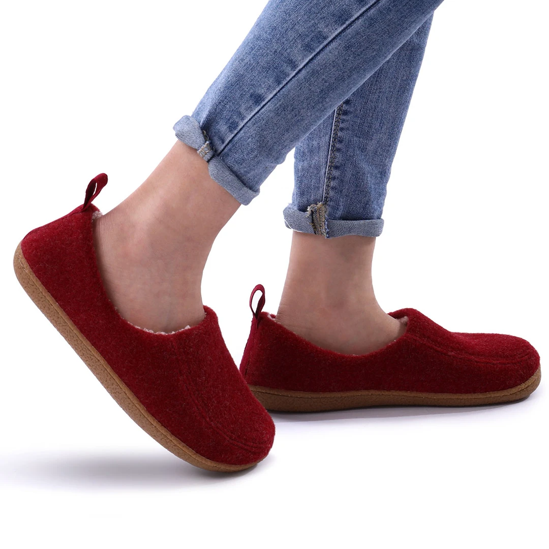 Comwarm-Zapatillas de algodón para hombre y mujer, zapatos cálidos de fieltro para el hogar, suela gruesa y suave, con tacón antideslizante, para