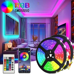 LED Strip Light with Remote Bluetooth Control 30leds/m RGB 5050 Flexible Ribbon Tape Luces Led for Home Room Decor TV Lighting