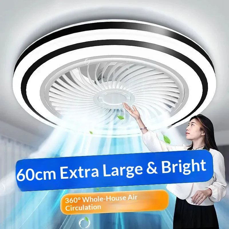 NEW 6-Speed Enclosed Circular Fan Light with Remote Control, Bedroom Fan Light, Living Room Bedroom Dining Room Ceiling Light
