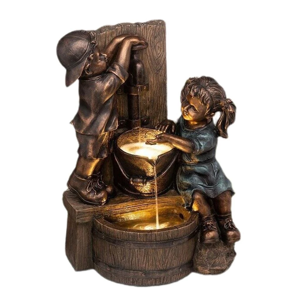 1pc boy girl garden statue sculpture yard decoration pressure water sculpture