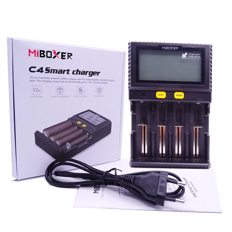 Miboxer VC4 LCD Smart Battery Charger With Car Discharger For Li-ion/IMR/INR/ICR/LiFePO4 18650 14500 26650  AAA 100-800mah