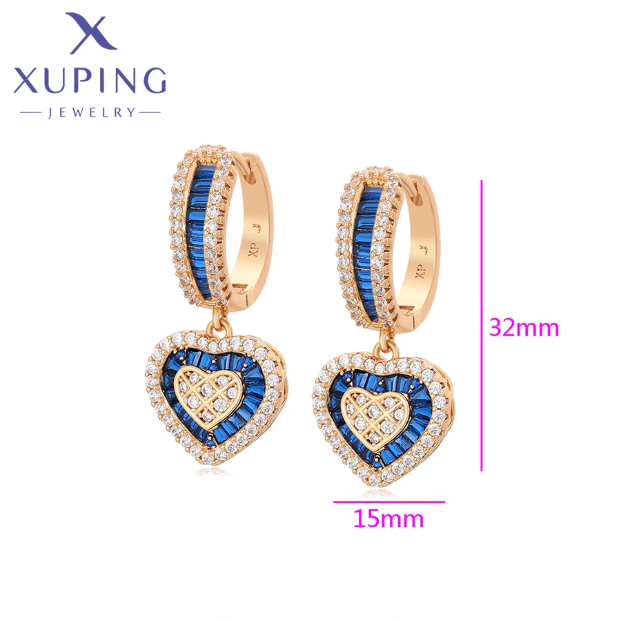 Xuping Jewelry Fashion Romantic Heart Style Goldfarbene Huggies-Ohrringe für Frauen, Freundin, Party, Geschenk, X001002627 – Detail 12
