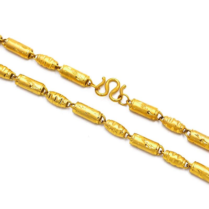 Luxury 24K 9999 Pure Gold real gold Necklace Men's Fine Dragon Cylindrical Necklace