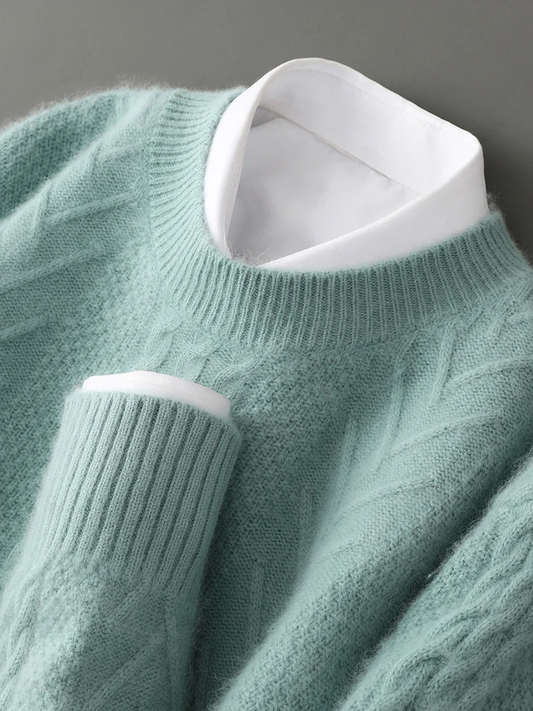 

New authentic cashmere sweater 100% half-height round neck thickened winter men's sweater