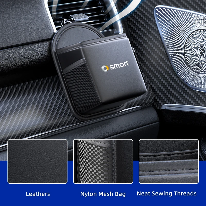 Car Air Vent Storage Box Universal Leather Phone Pouch Auto Accessories For Smart Fortwo 451 450 453 EQ Forfour Coupe Cabrio