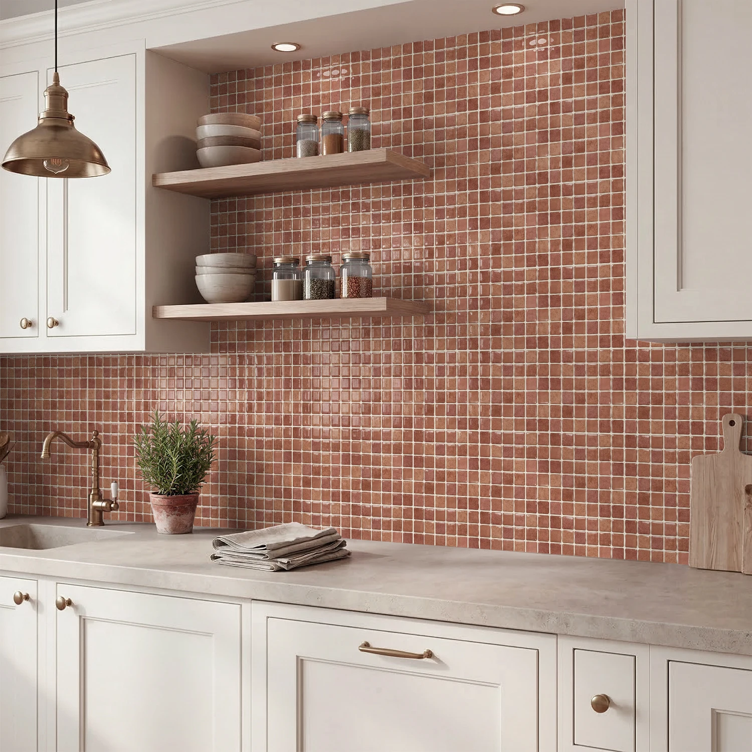 Terracotta Mosaic Tile Stickers, 6x6 inch, 3D Gel Self-Adhesive Decals for Kitchen Bathroom