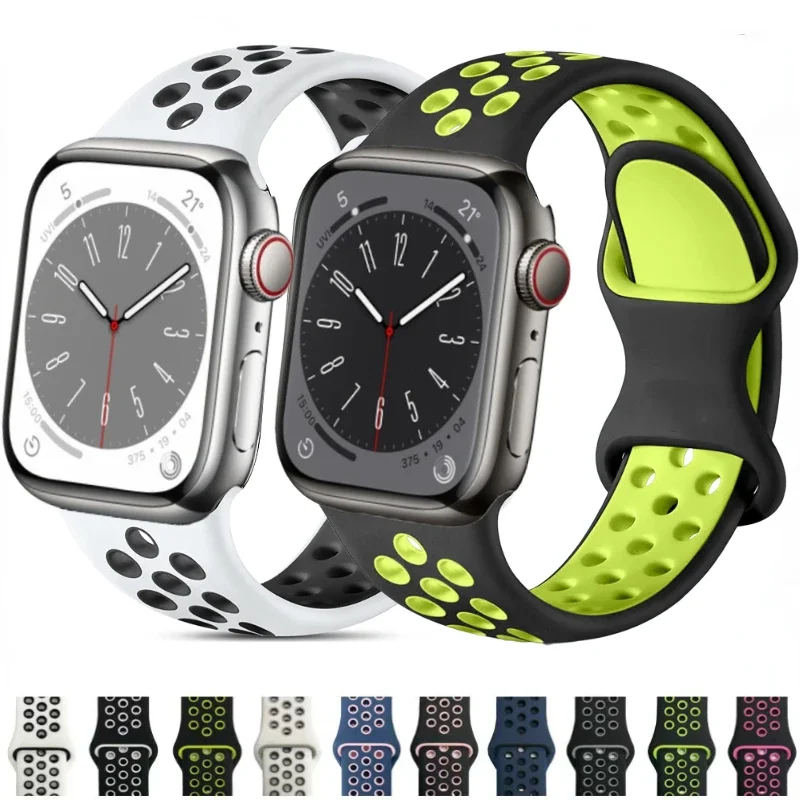 Correa deportiva de silicona para Apple Watch Ultra 11 10 9 8 7 49mm 46mm 45mm 41mm pulsera de dos tonos iWatch 6 5 4 SE 44mm 40mm Correa