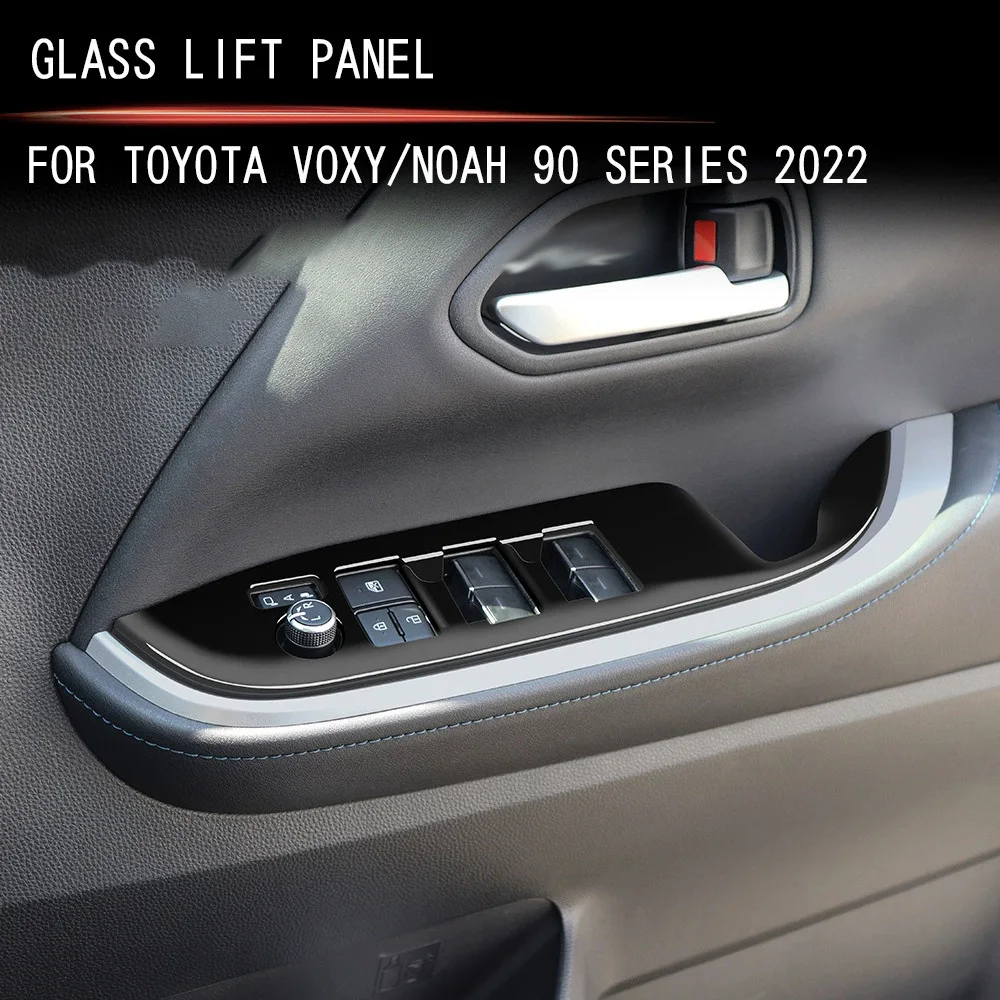 

RHD For Toyota Voxy Noah 90 Series 2022 2023 2024 ABS Black Window Swtich Cover Trim Armrest Lift Button Sticker Accessories