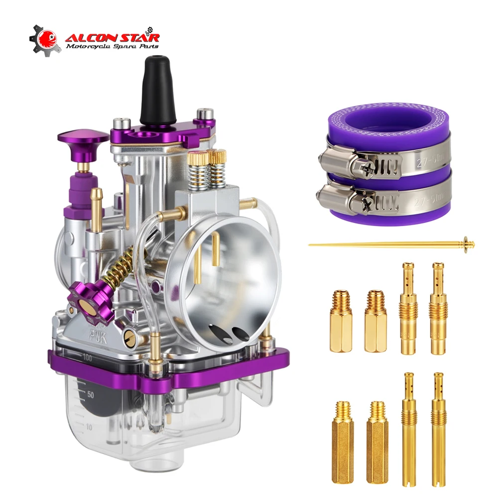 Alconstar Motorcycle Racing Carburetor set PWK 24/26/28/30/32/34mm With Transparent Float Bowl DoublePower Jet Long&Short Nozzle