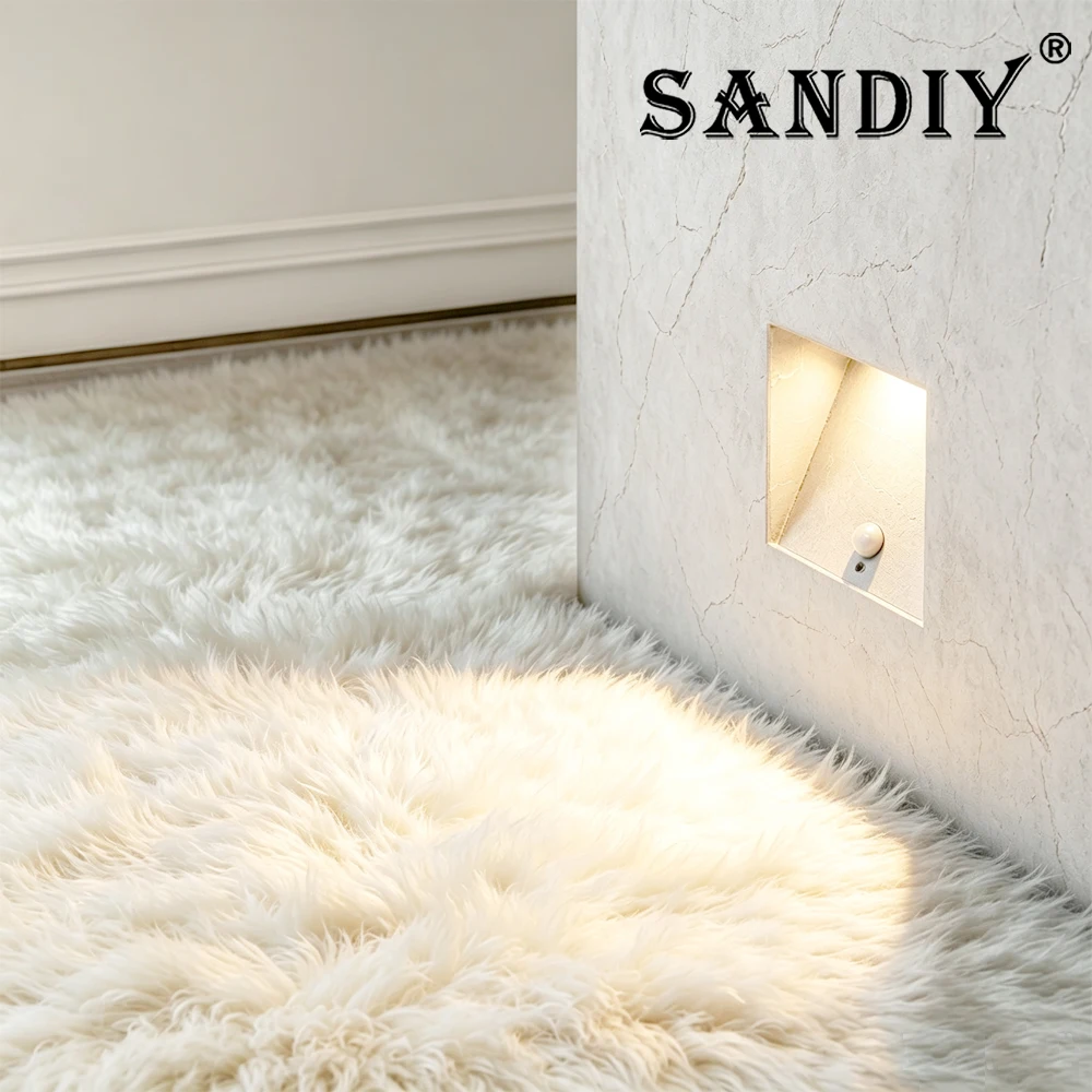 SANDIY Borderless Aluminum Induction Foot light Hotel Staircase Corridor Light IP65 White Black