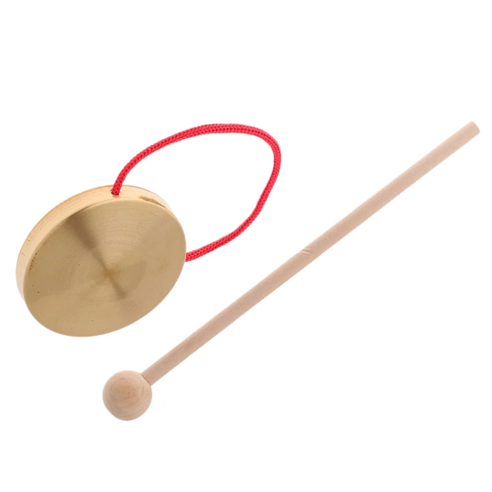 1 Set Mini Copper Gong Drum Hand Made Sturdy Clear Sound Hanging Rope Space Saving Percussion Suitable Company Opening Party