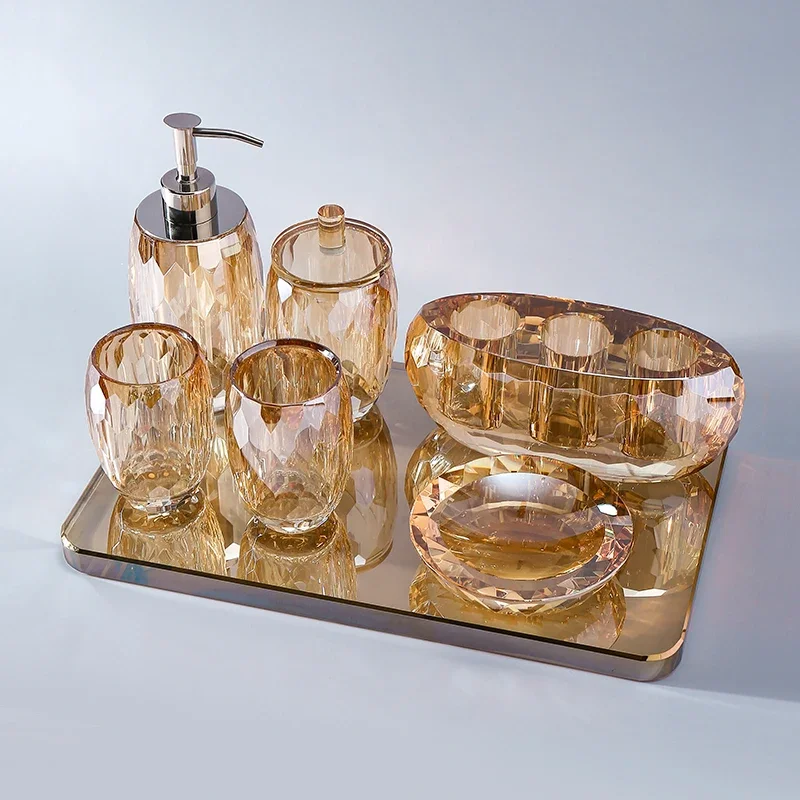 

Crystal Bathroom Amenity Set Luxury Toilet Hand Sanitizer Bottle Mouthwash Cup Soap Dish Storage Tray Bathroom Accessories New