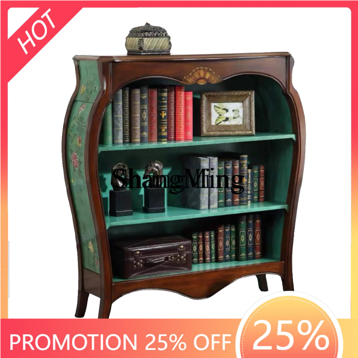 

ZYY solid wood bookcase painted layered bookshelf living room storage household entrance decorative file cabinet