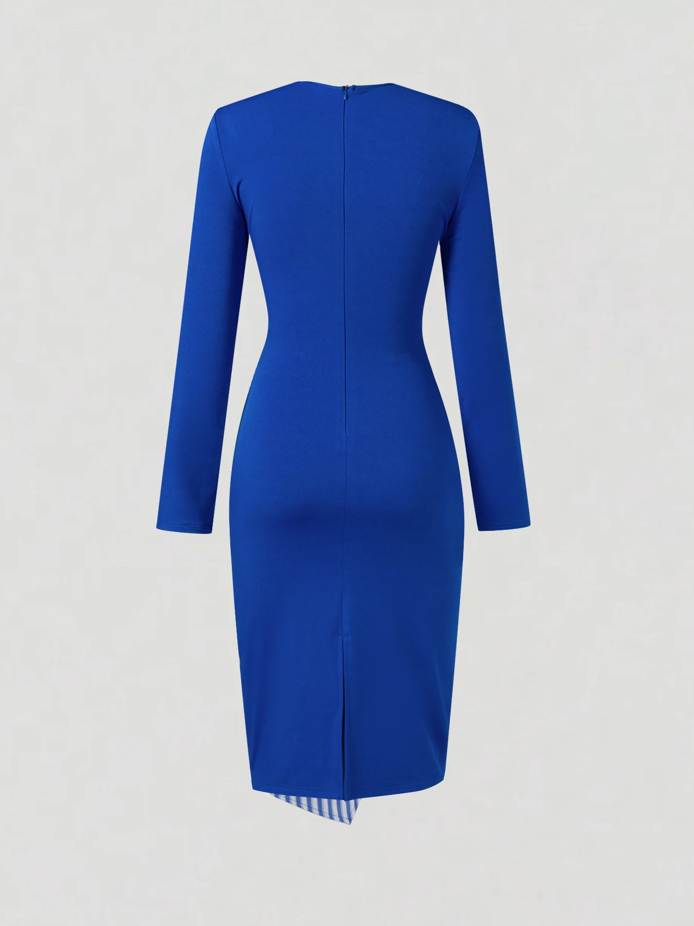 Royal Blue Striped Patchwork Bodycon Midi Dress Women Long Sleeve O Neck Slim Fit Wrap Casual Party Elegant Pencil Dress view 5