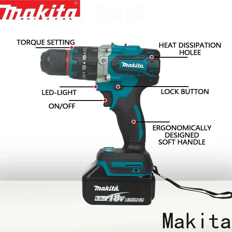 ماكيتا 18 فولت مثقاب يدوي كهربائي قابل لإعادة الشحن 13 ملم DDF487RTJX بدون شحن