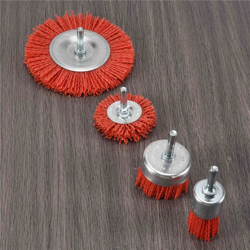 AD23-4Pcs Nylon Filament Abrasive Wire Cup Brush Nylon End Brush Kit For Drill Rotary Tool With 1/4 Inch Shank