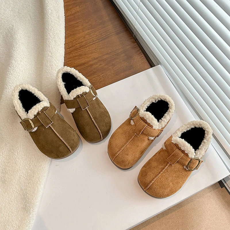 

Детская обувь на плоской подошве, замшевая теплая детская повседневная обувь в корейском стиле, универсальная зимняя обувь на мягкой подошве, новинка 202, модные мокасины для мальчиков и девочек