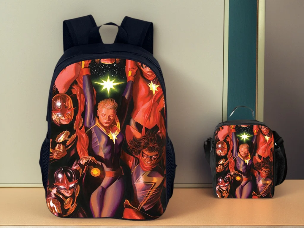 

Student Ironheart Lightweight Rucksack and Insulated Lunch Box 2Pcs Set,Cartoon Bookbag Large Capacity Daypack for School