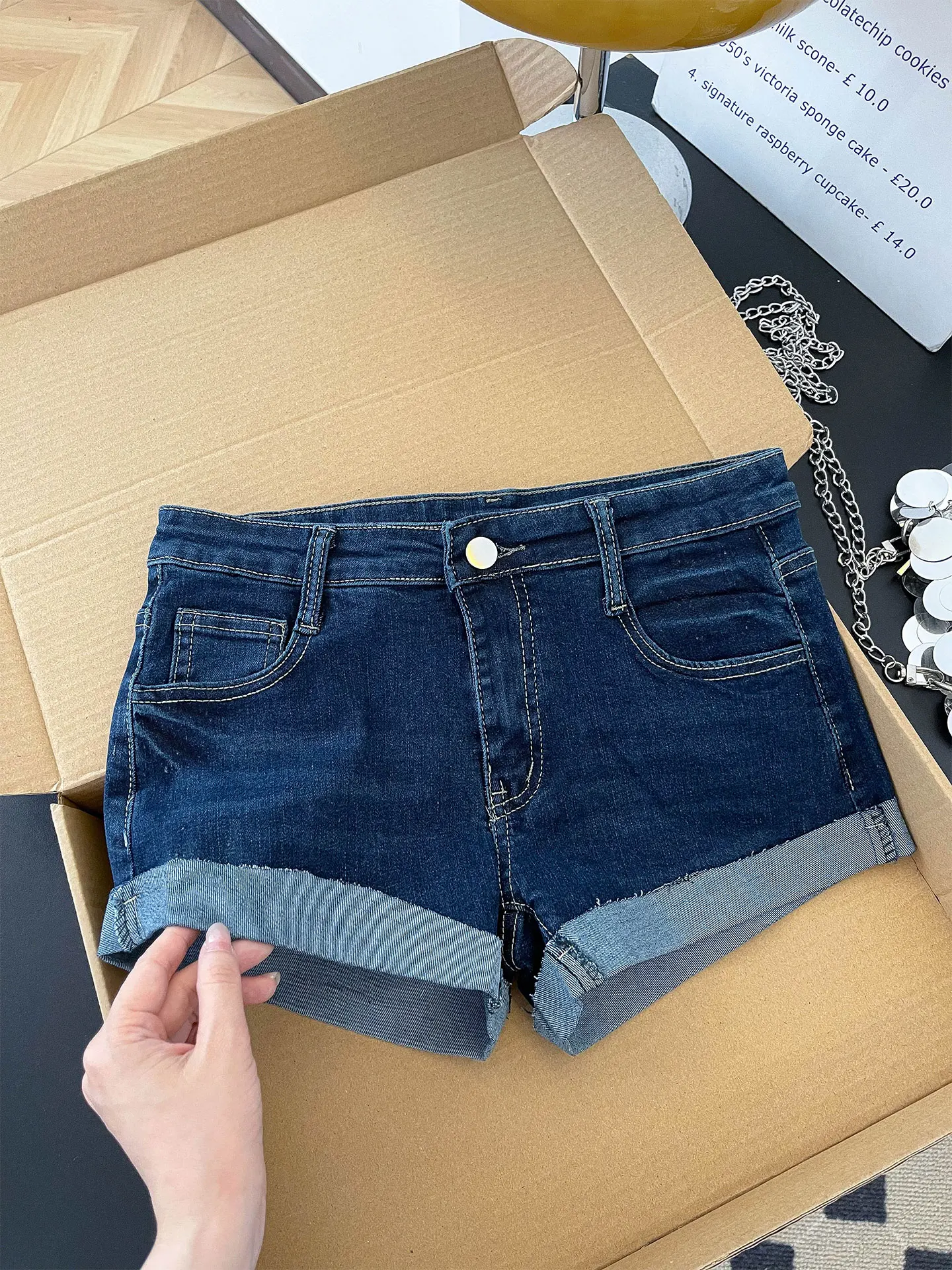 High Waist Distressed Denim Shorts Women's Summer Fashion Small Size Washed Roll  Hot Pants Cotton Elastic Jeans