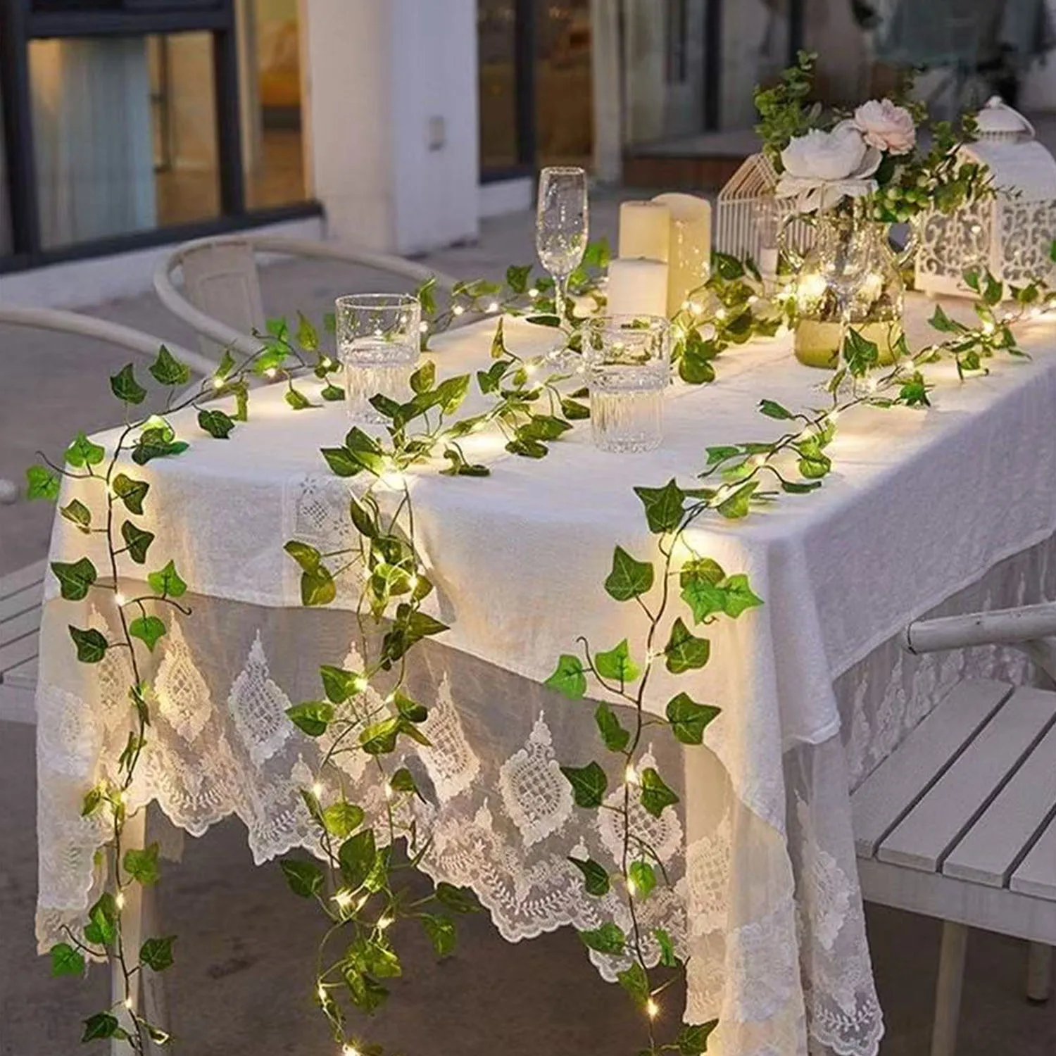 

Lakumu Vines with Fairy Lights Battery Operated Rechargeable Ivy String Lights with 8 Modes For Wall Party Wedding Outdoor Decor