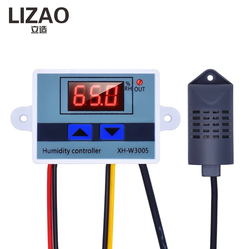 LIZAO XH-W3005 Digital Humidity Controller High Precision Hygrometer Switch 12V 24V 220V with Humidity Sensor