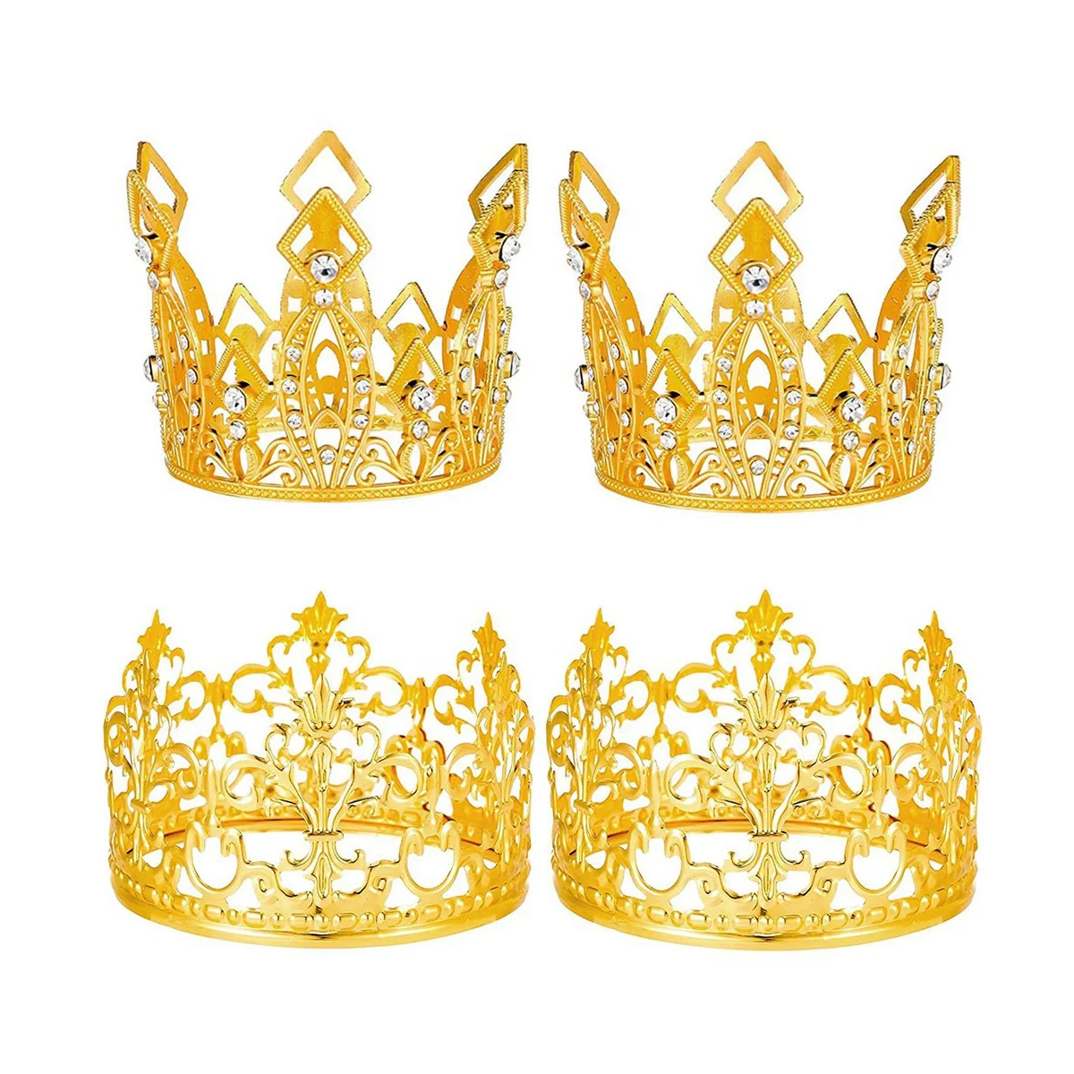 4 Pcs Gold Crown Cake Topper Crown Cake Topper for Wedding Birthday Baby Shower Party Cake Decoration 2 Styles