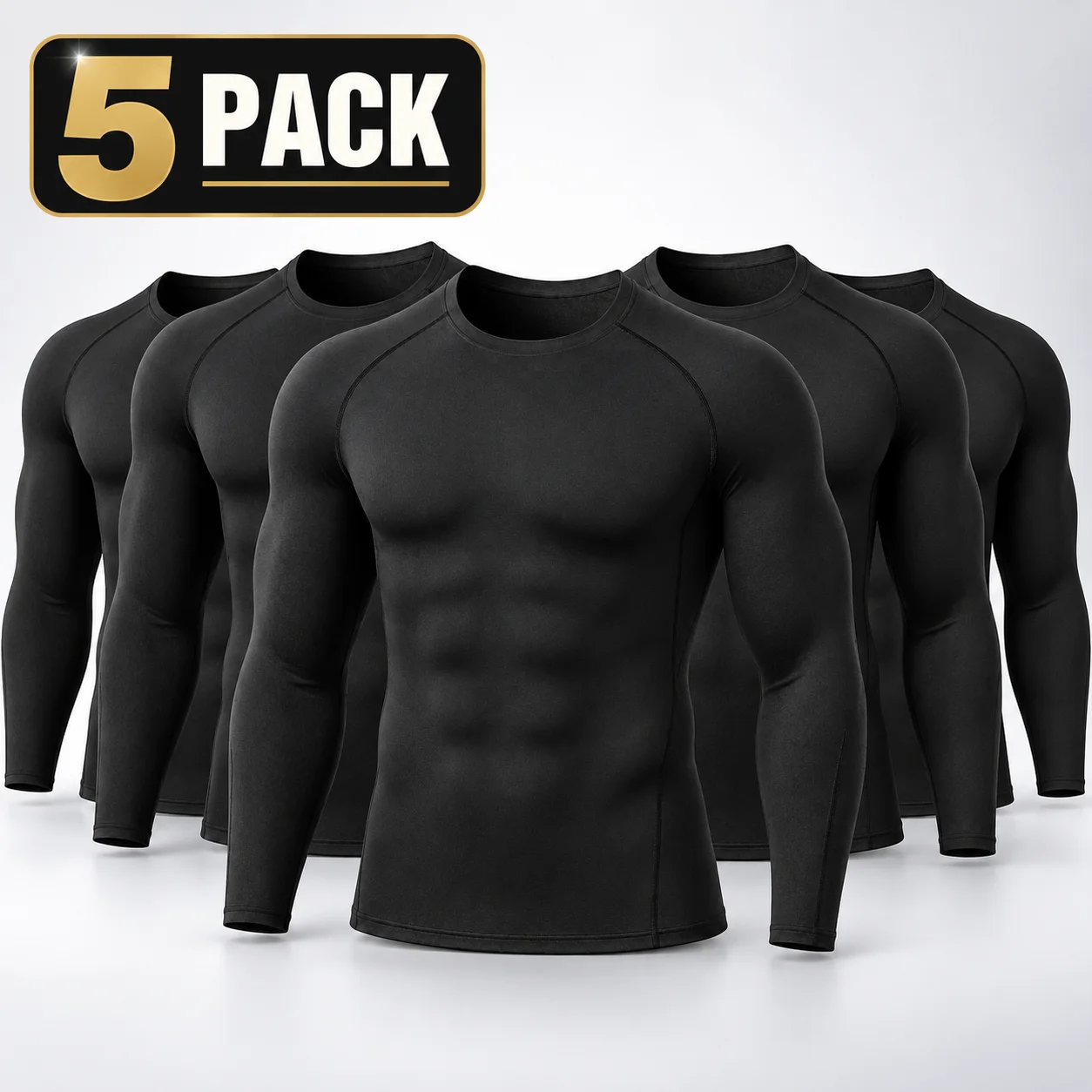1/2/5 Men's Long Sleeve Compression Shirt Quick Dry Athletic Gym Baselayer Stretch Crew Neck Workout Running Training Sports Top