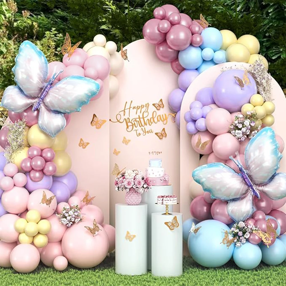 93pcs Butterfly Balloon Garland Arch Kit, Large Butterfly Foil Balloon, Macaron Butterfly Birthday Baby Shower Wedding Party