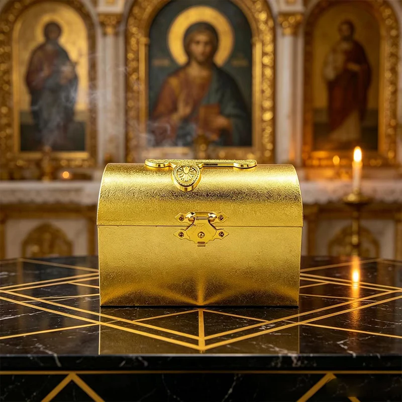 Neue Orthodoxe Kommunions-Hostienbox, Gold-Silber-Altarschatulle, Katholische Kirche, Liturgische Reliquienaufbewahrung, Heiliges Byzantinisches Christliches Geschenk – Detail 3