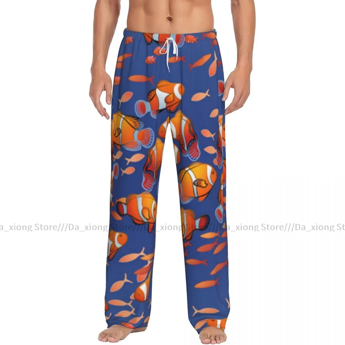 Men's Sleepwear Loose Sleep Pants Pajamas Ocean Fish Pattern Long Lounge Bottoms Casual Homewear