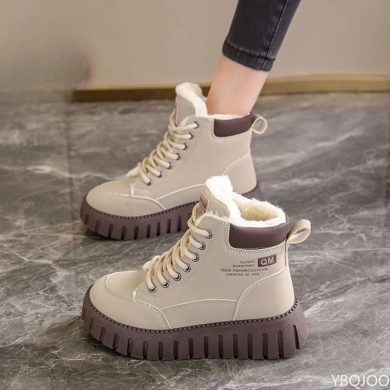 春秋の新作おしゃれで万能なショートブーツ、カジュアルで快適な厚底ハイカットシューズ、シンプルなレースアップレディースシューズ