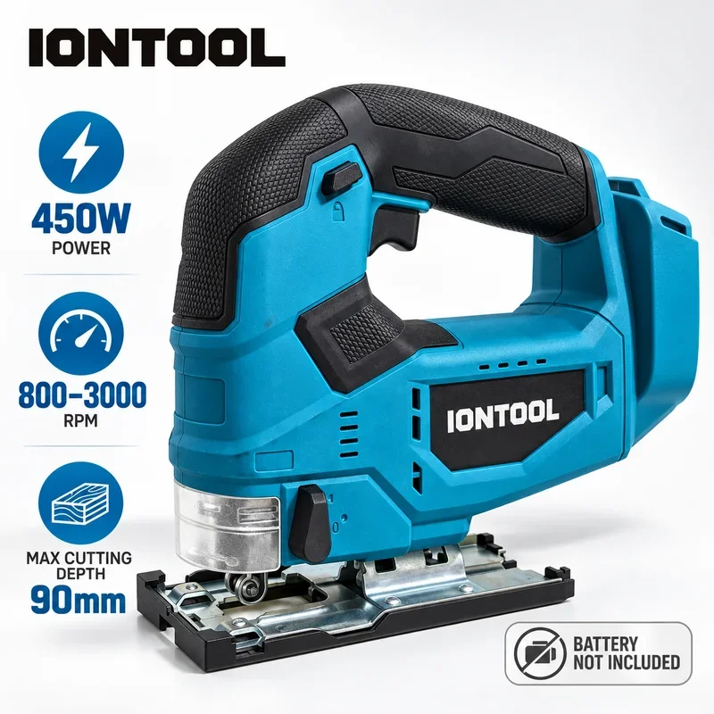 IONTOOL 450W Brushless Cordless Jig Saw 800 to 3000SPM 90mm Cutting Depth Electric Jigsaw for Woodworking DIY