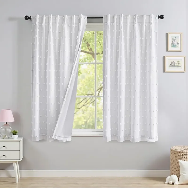 Black Out White Curtains for Kids Bedroom 63 Inch Long 2 Panels