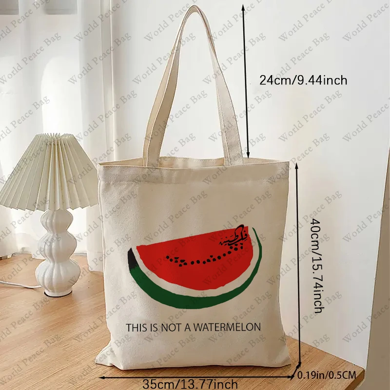 1 pc This Is Not A Watermelon pattern Tote Bag  Canvas Shoulder Bag For Travel Daily Commute Women's Reusable Shopping Bag Best