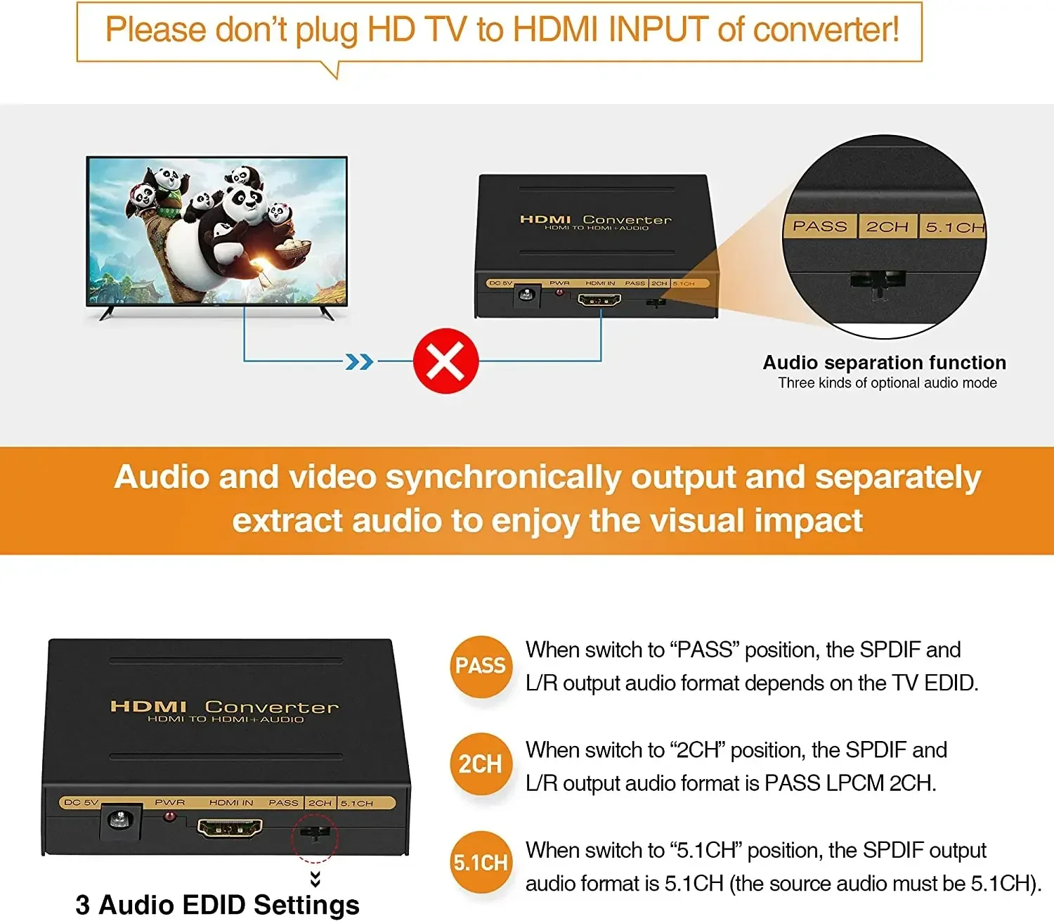 HDMI-Compatible Audio Extractor Converter HD+ Audio ( SPDIF + RCA L/R Stereo ) for Fire Stick Xbox PS5 Support 3D HDCP2.2 18Gpbs