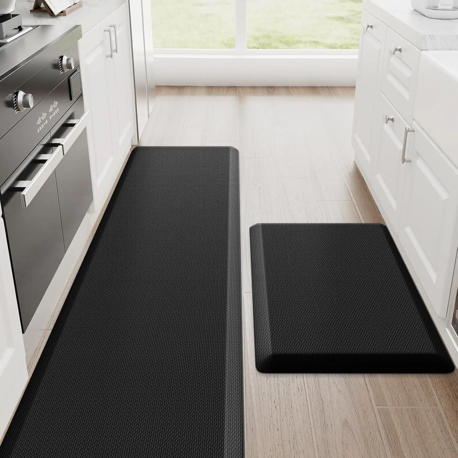 

2-Piece Anti Fatigue Kitchen Mats Set, 20x32 + 20x72, Non-Slip Waterproof, 1-Inch Thick Cushioned Floor Rugs for Standing Desk