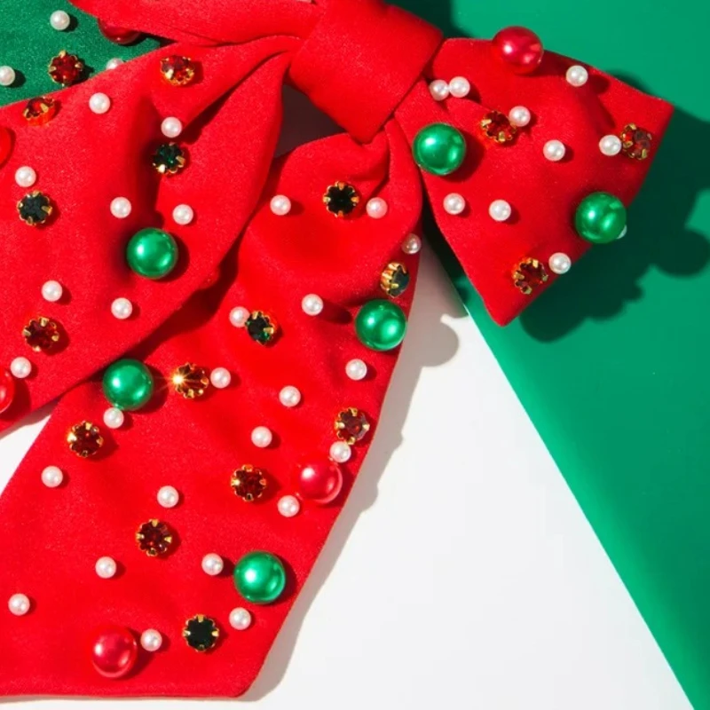 

New Christmas Elements Bow Hairpin Women's Fashion Nail Diamond Pearl Holiday Party Spring Clip Hair Accessories