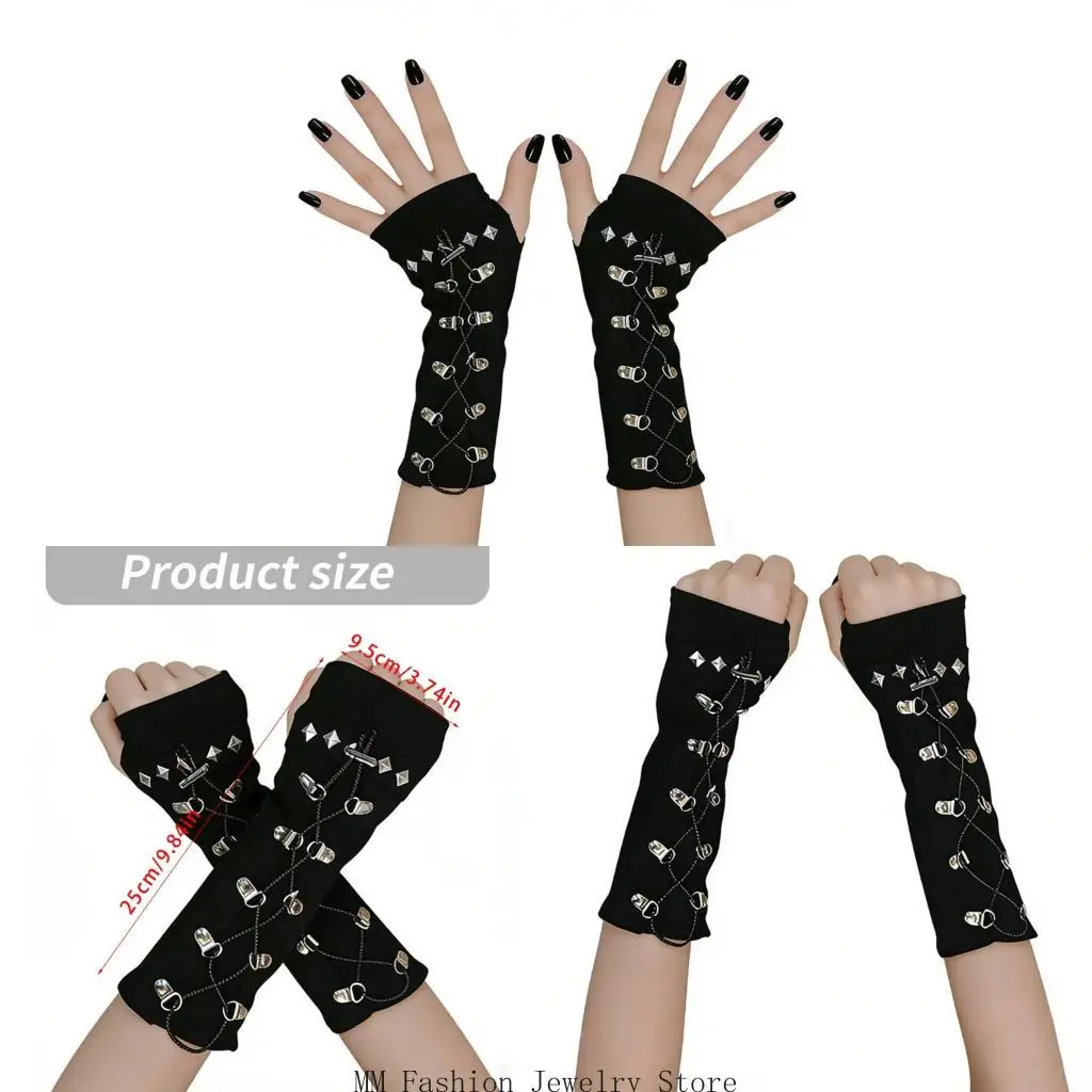 Fashion Fingerless Arm Sleeves for Adult Teens 2000S Fingerless Gloves Punk Handwear Arm Covers for Dancing Streetwear D0UB