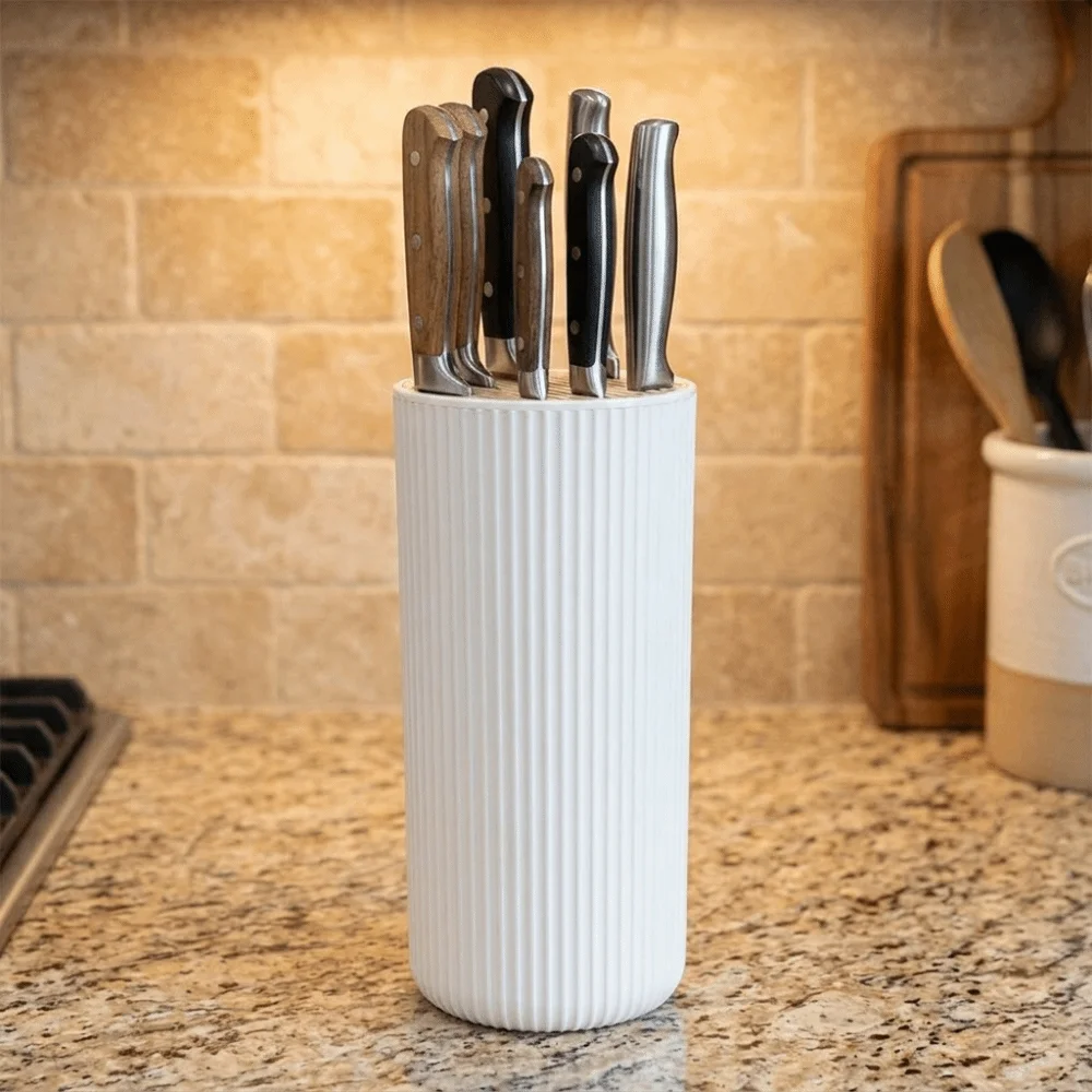 Flexible Inserted Design Kitchen Cutter Holder Ribbed Round Universal Cutter Block Non-Slip Quick Access